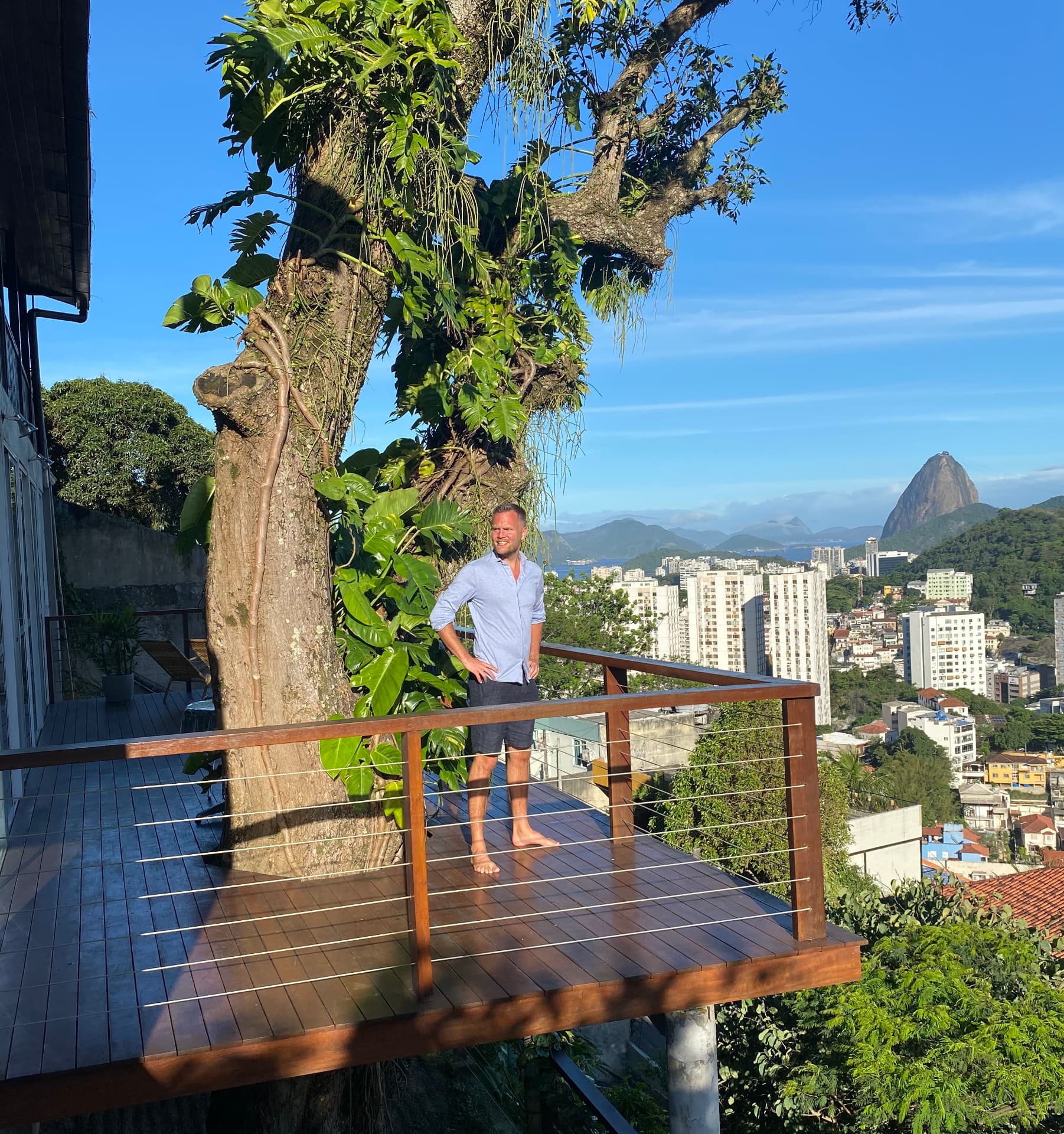 Tobias Schlitzke on a deck overlooking Rio de Janeiro